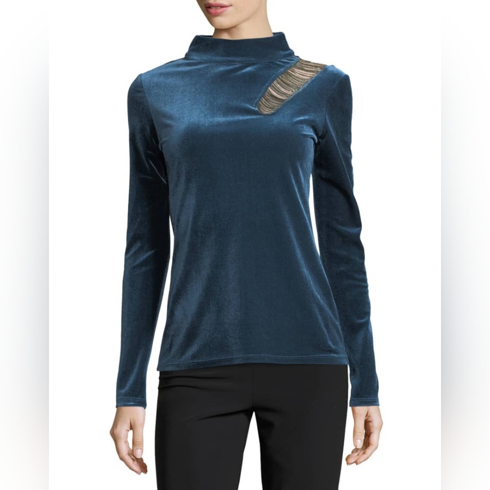 Velour Mock-Neck Top w/ Chains
